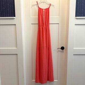 Lovers + Friends Coral Pink Maxi Dress! NWT! Slits and cross back style!